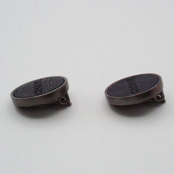 CHANEL Round Button Earrings 00A Clip-On Leather Silver Black Accessory 30RF - Picture 3 of 11